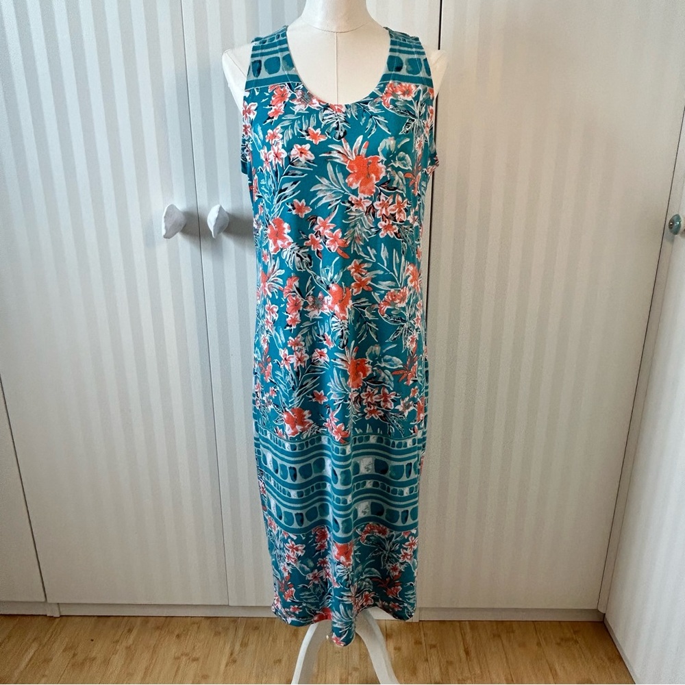 NWT Rue21 teal with orange hibiscus soft stretch summer dress Size XL